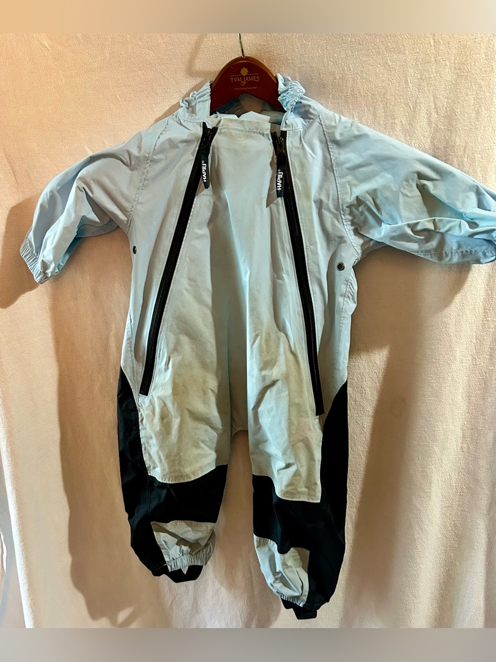 Hapiu 18M Toddler Rain Suit Muddy Buddy Coverall Light Blue Navy Waterproof